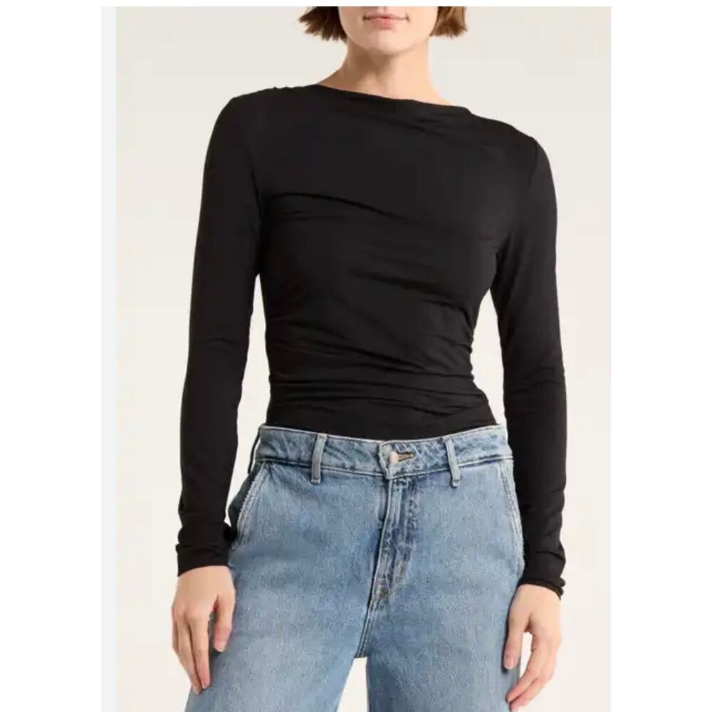 Rag & Bone Luca Black Asymmetric Draped Long Sleeve Top M
